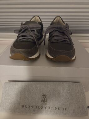 Brunello Cucinelli Women's Gray Suede & Leather Sneakers